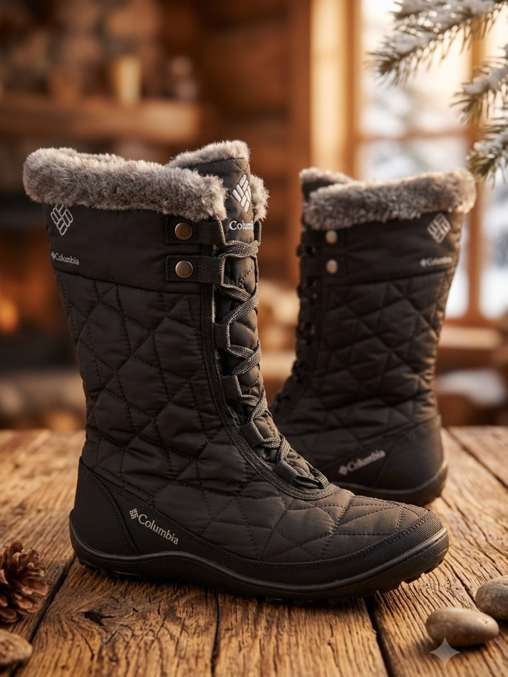 Columbia Waterproof Omni-Heat Winter Snow Boots Black Faux Fur Women’s 5